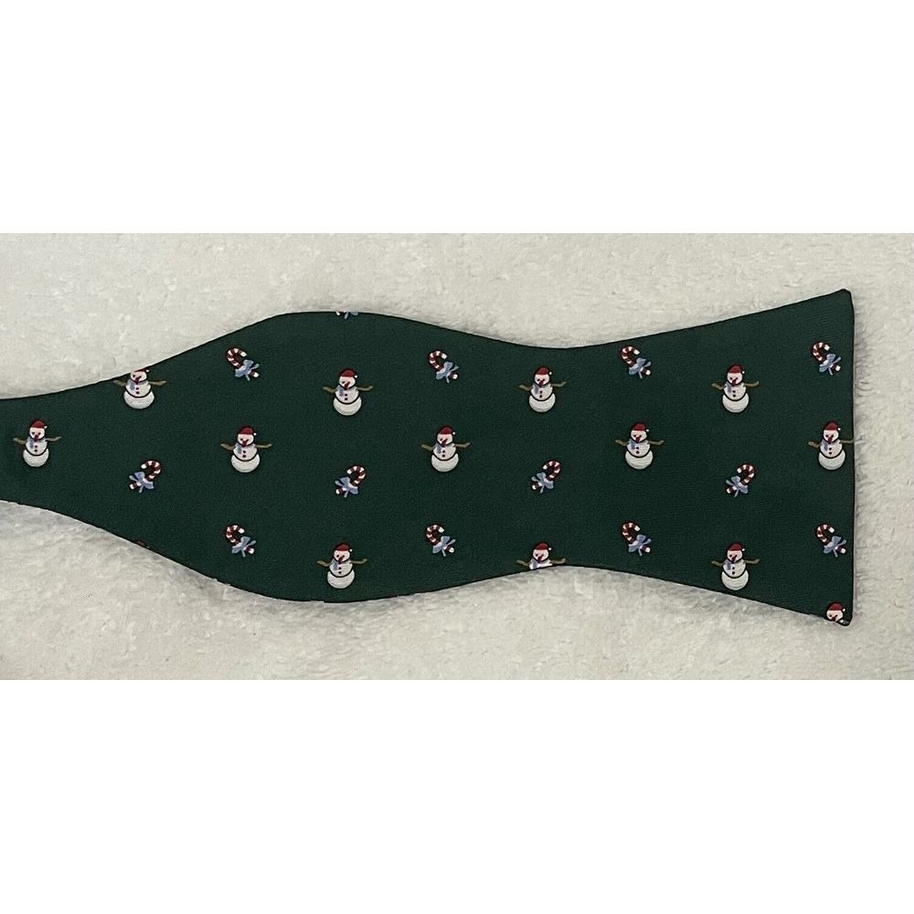 Cremieux Bow Self Tie Silk Blend Green Snowman Candy Cane Holiday Christmas  NWT